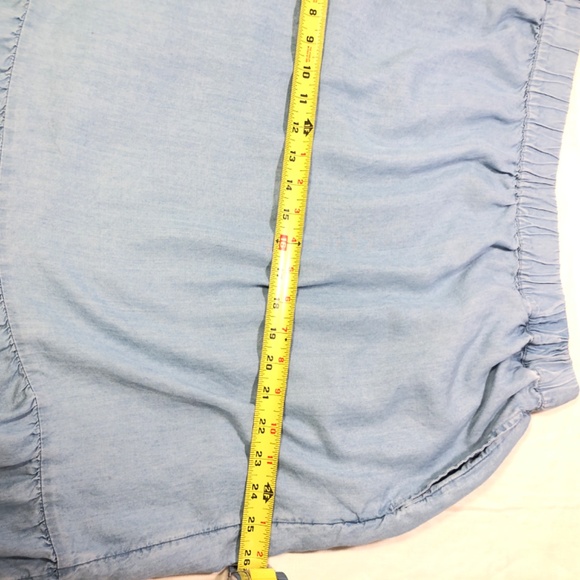 Cottagecore cotton chambray flounce skirt w pockets elastic waist - Picture 3 of 4